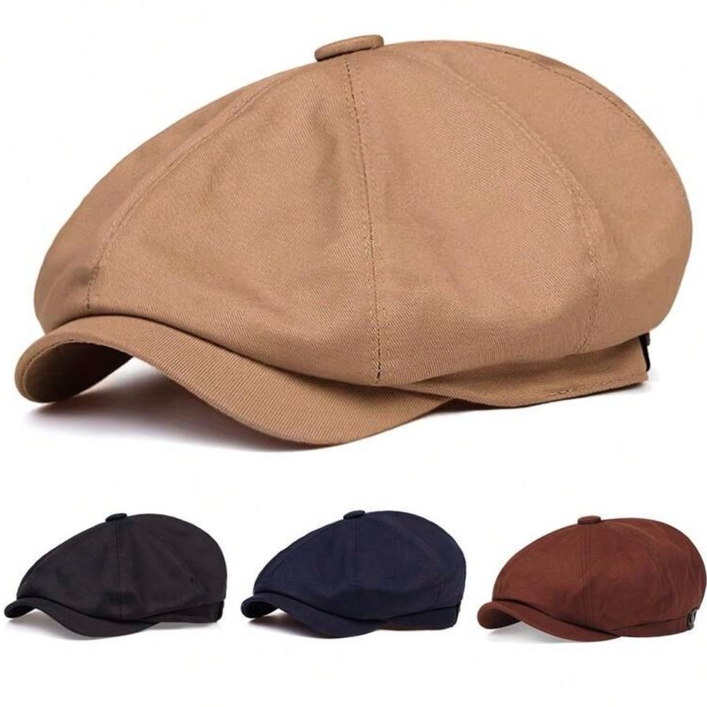 Men's Tan Newsboy Cap with Short Brim - spring / summer cap